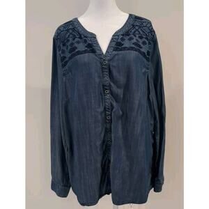 Bob Timberlake Women's XL Blouse Top Chambray Blue Button Up Long sleeve